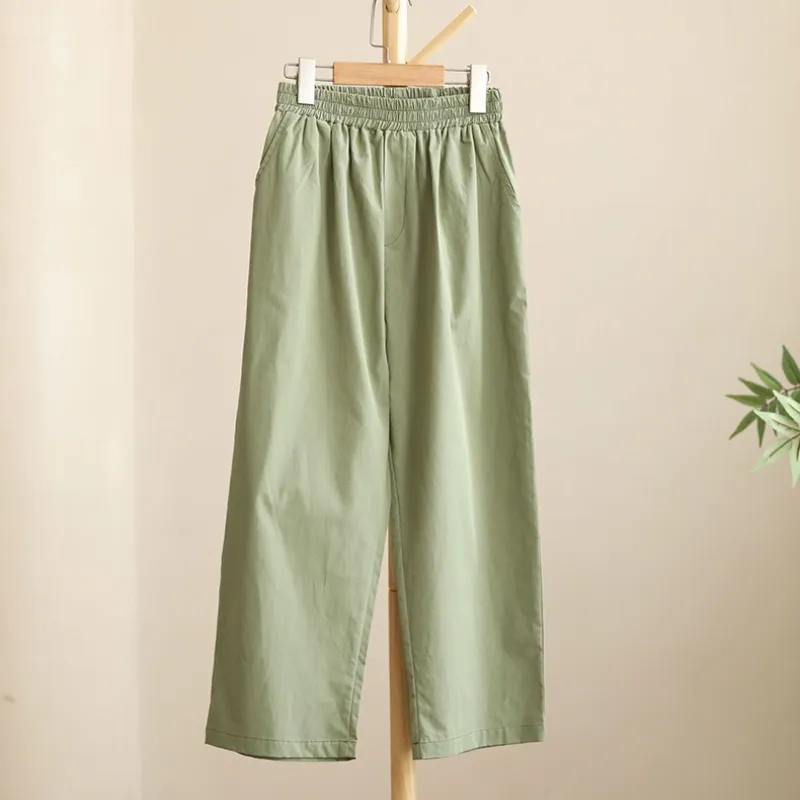 日式 绿色九分裤/ 背心 Cropped Pants in Green / Asymmetrical Neck Top