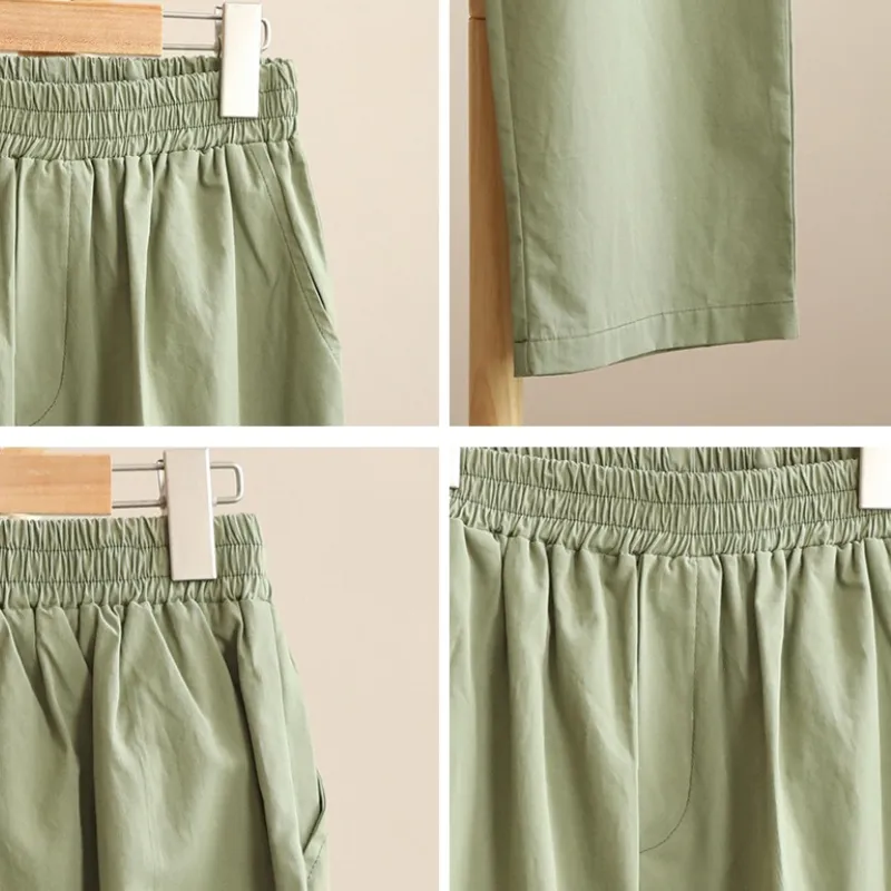 日式 绿色九分裤/ 背心 Cropped Pants in Green / Asymmetrical Neck Top