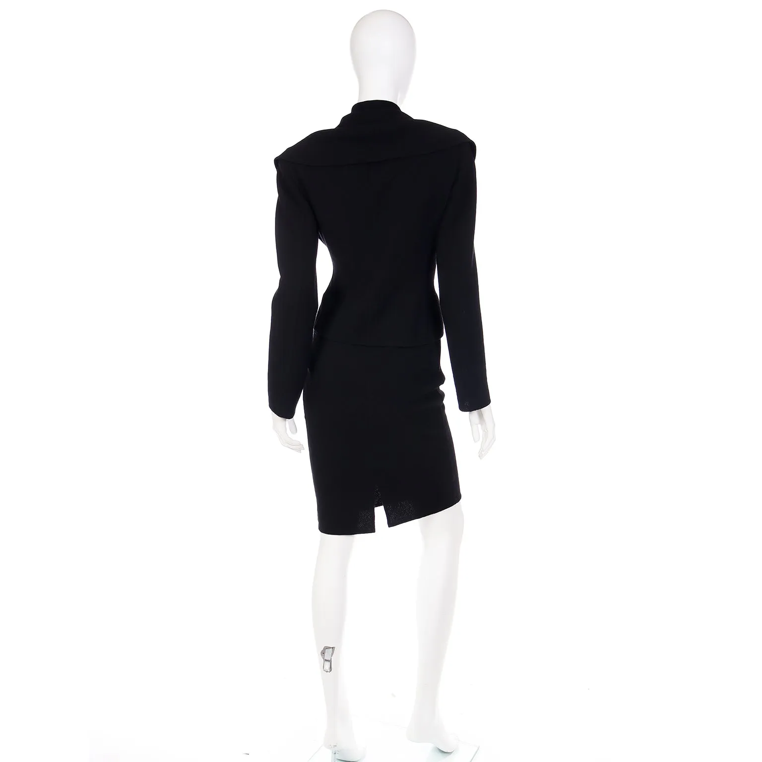2000s Valentino Vintage Black 2 Piece Skirt & Jacket Suit W Unique Bow Buckle