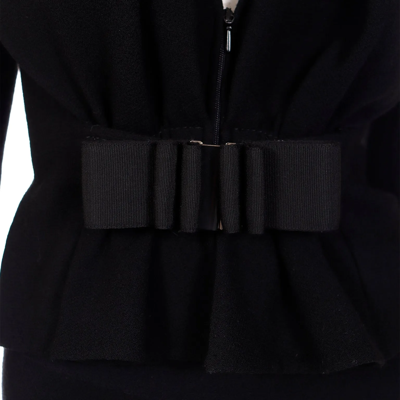 2000s Valentino Vintage Black 2 Piece Skirt & Jacket Suit W Unique Bow Buckle