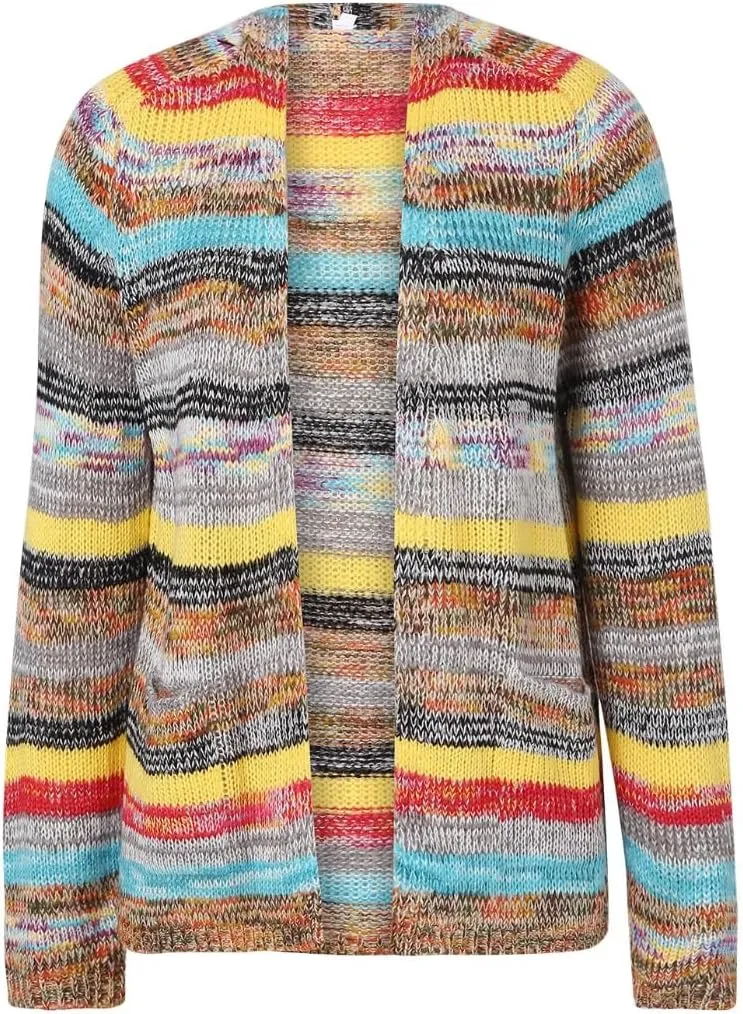 2024New Striped Cardigan Sweaters for Women,Rainbow Striped Sweater Multi Colored Cardigan Rainbow Cardigan Women