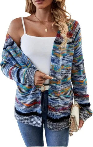 2024New Striped Cardigan Sweaters for Women,Rainbow Striped Sweater Multi Colored Cardigan Rainbow Cardigan Women