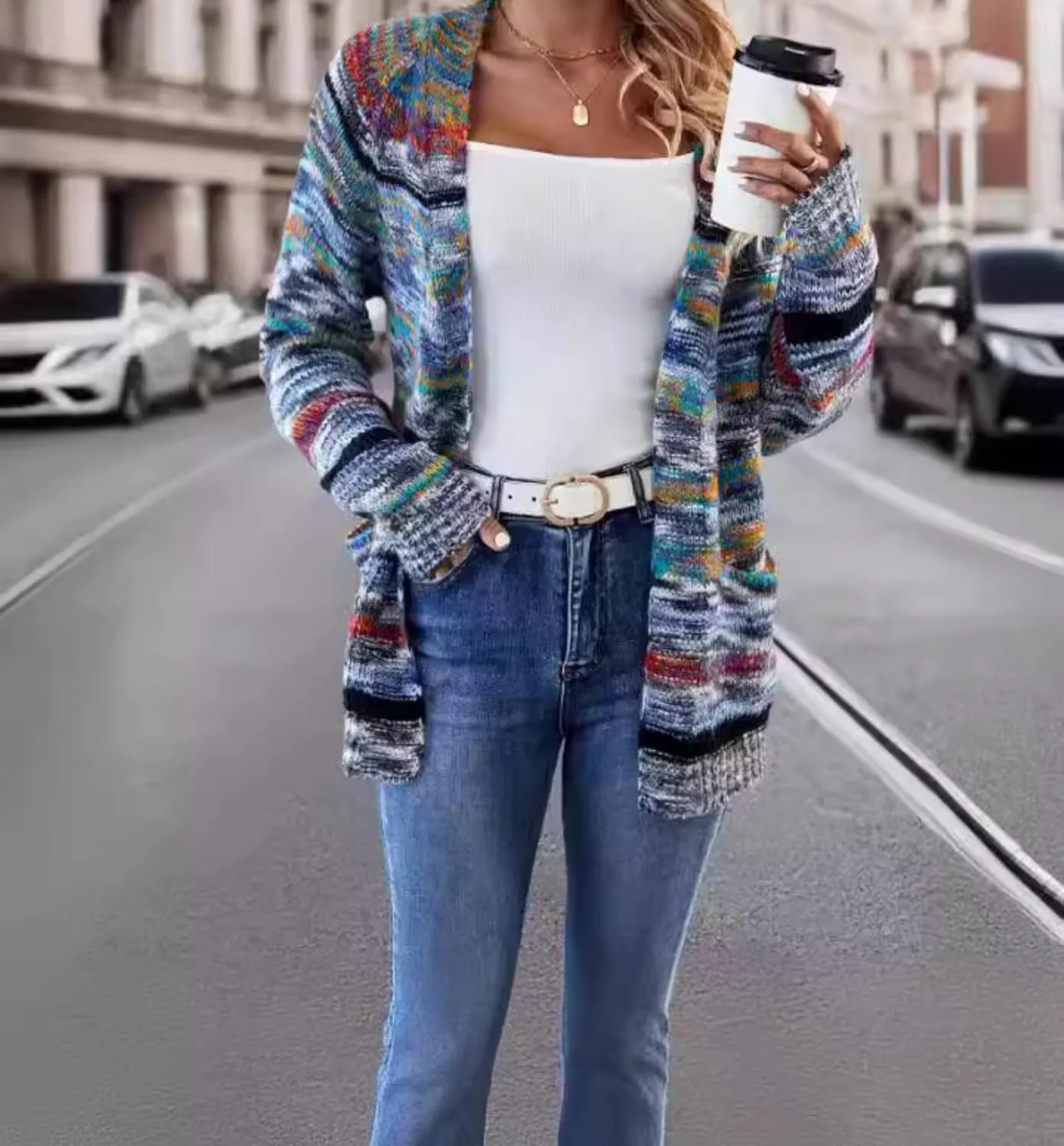 2024New Striped Cardigan Sweaters for Women,Rainbow Striped Sweater Multi Colored Cardigan Rainbow Cardigan Women