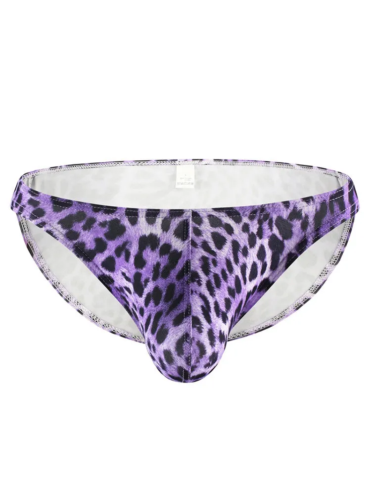 4 Pack Men's U-Convex Leopard Print Nylon Bikini
