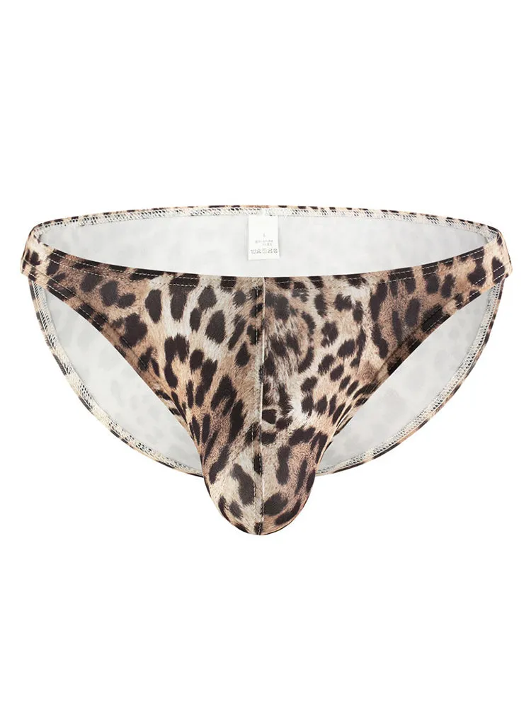 4 Pack Men's U-Convex Leopard Print Nylon Bikini