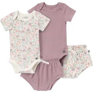 4-Piece Baby Girls Ivory Garden Short Sleeve Bodysuits and Shorts Set