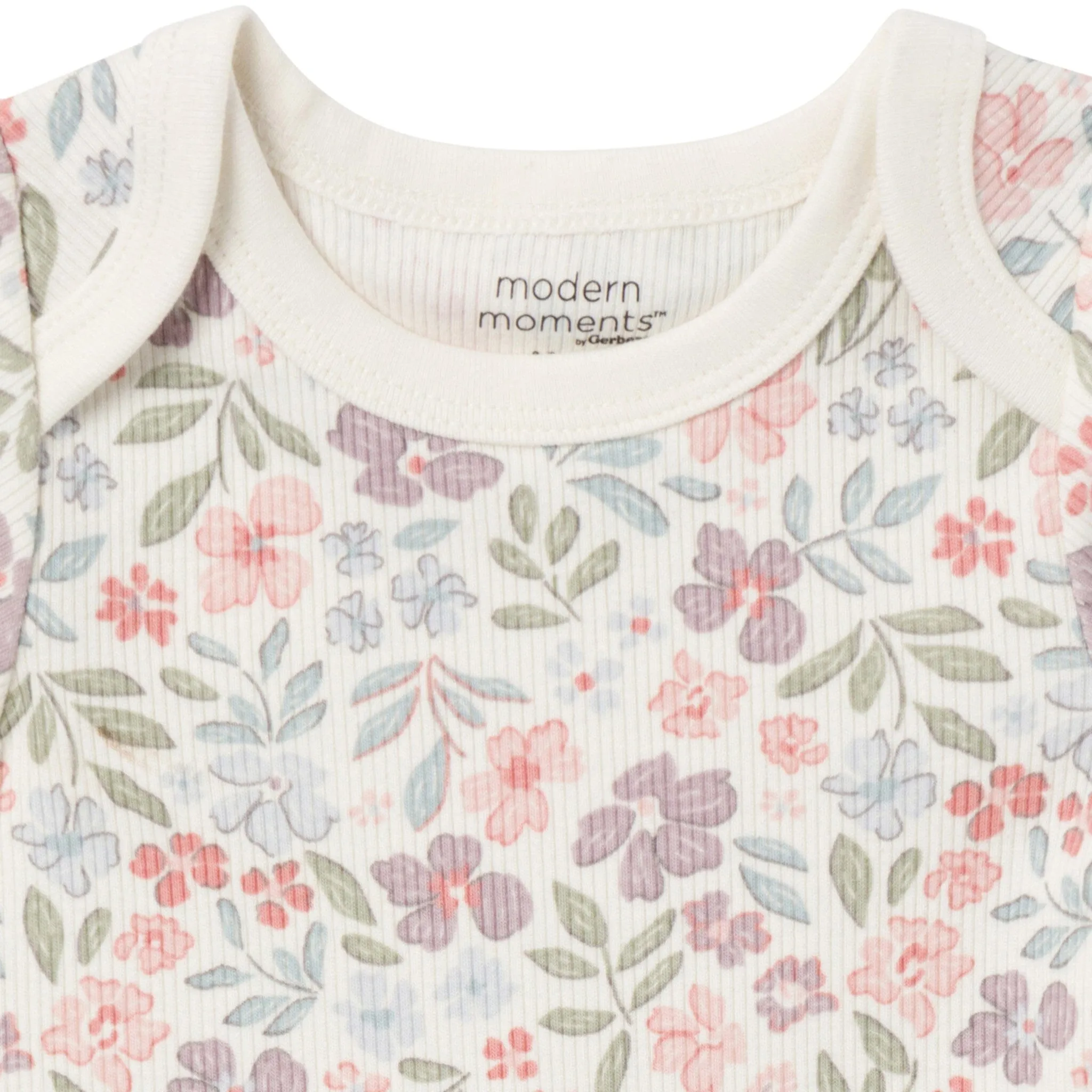 4-Piece Baby Girls Ivory Garden Short Sleeve Bodysuits and Shorts Set