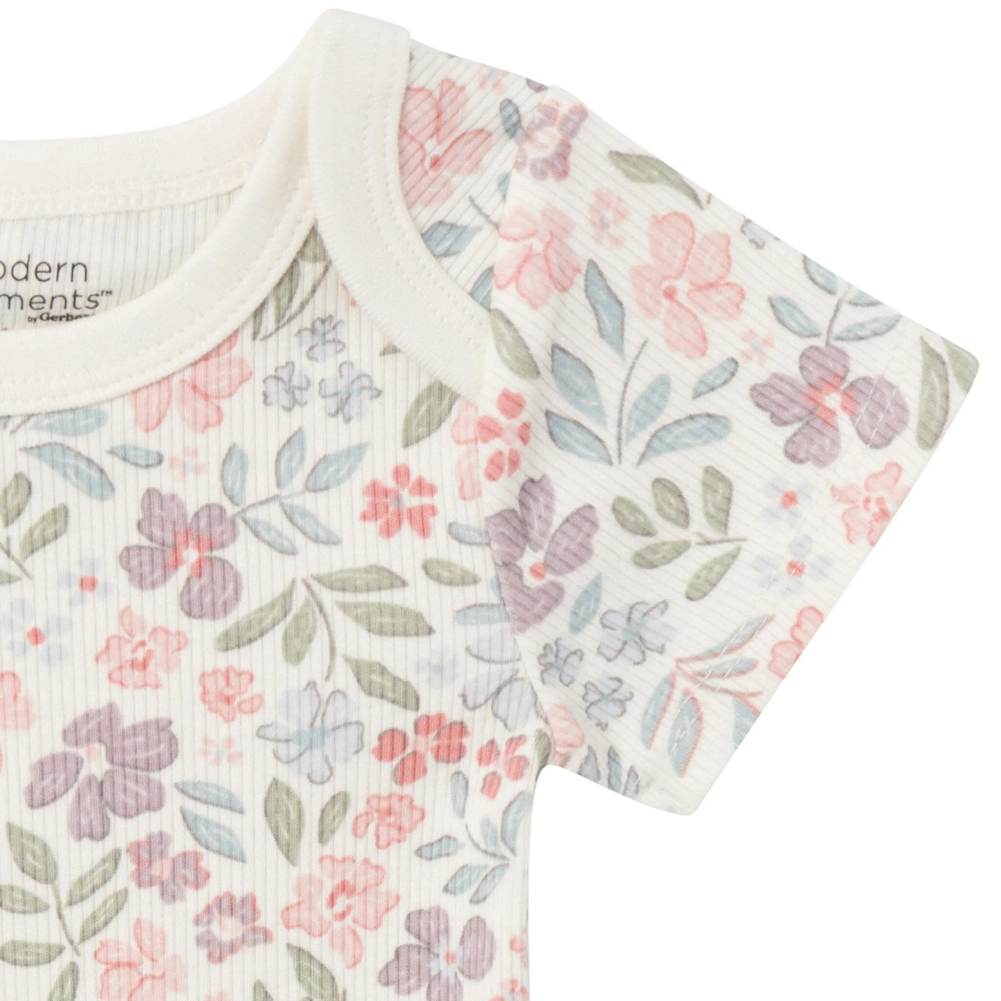 4-Piece Baby Girls Ivory Garden Short Sleeve Bodysuits and Shorts Set