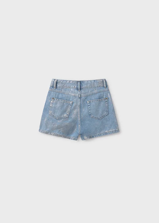6217 Mayoral Metallic Denim Print Shorts
