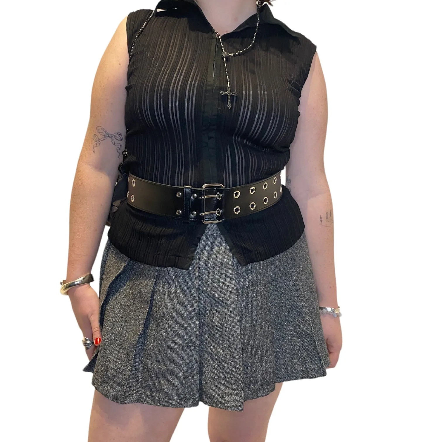 90s Mesh Zip Up Office Shirt (L)