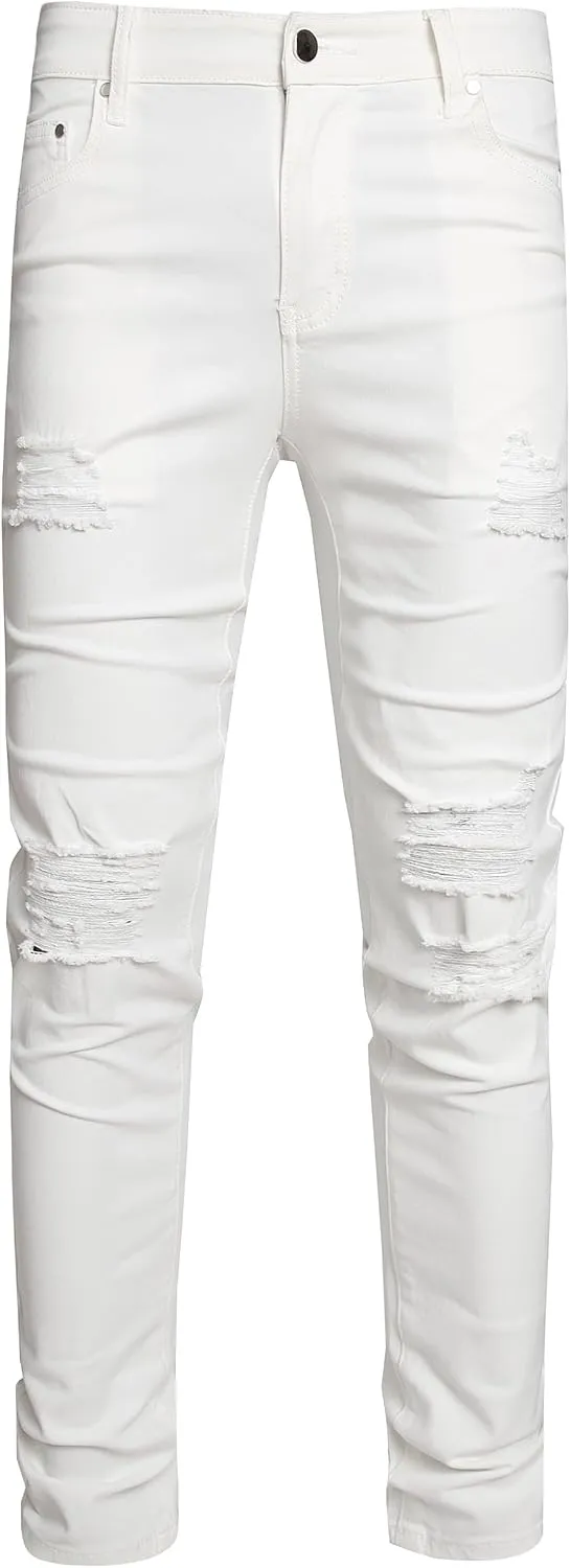 AITITIA Men's Ripped Jeans Taper Skinny Fit Stretch Denim Pants