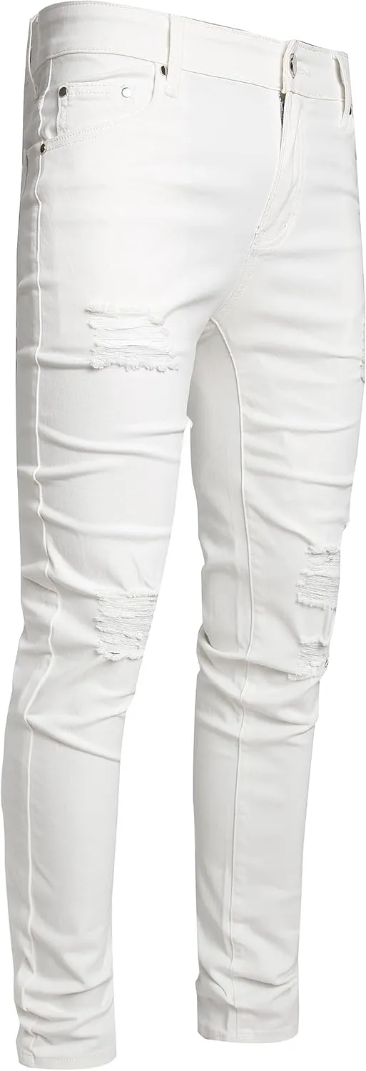 AITITIA Men's Ripped Jeans Taper Skinny Fit Stretch Denim Pants