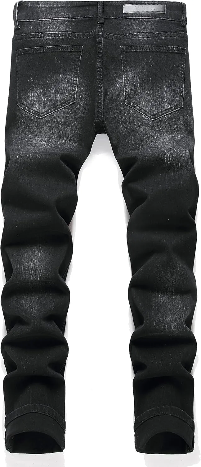 AITITIA Men's Ripped Jeans Taper Skinny Fit Stretch Denim Pants