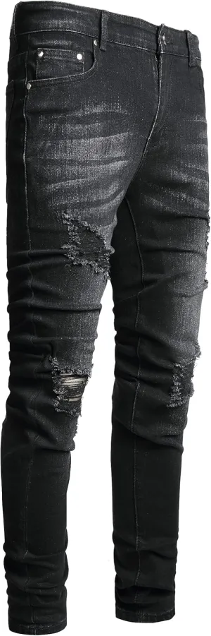 AITITIA Men's Ripped Jeans Taper Skinny Fit Stretch Denim Pants