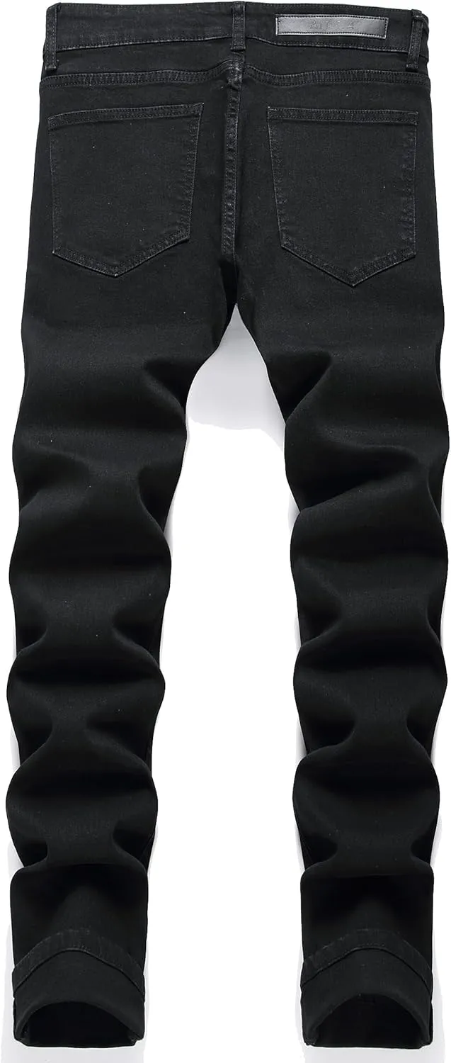 AITITIA Men's Ripped Jeans Taper Skinny Fit Stretch Denim Pants