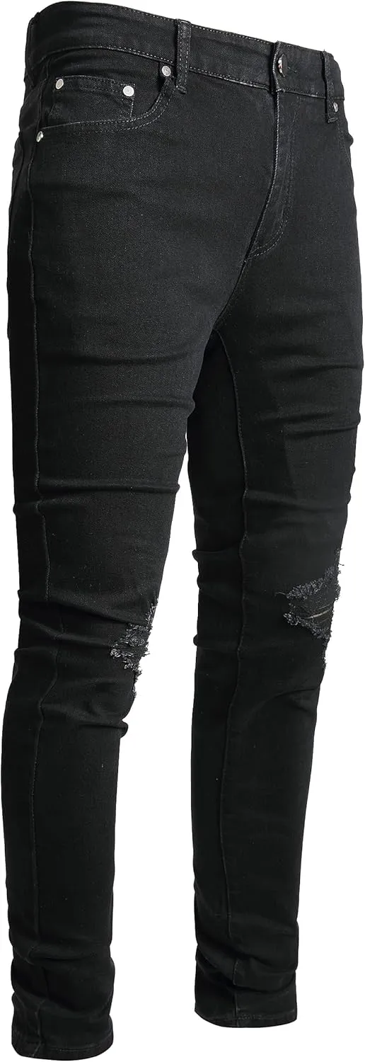 AITITIA Men's Ripped Jeans Taper Skinny Fit Stretch Denim Pants