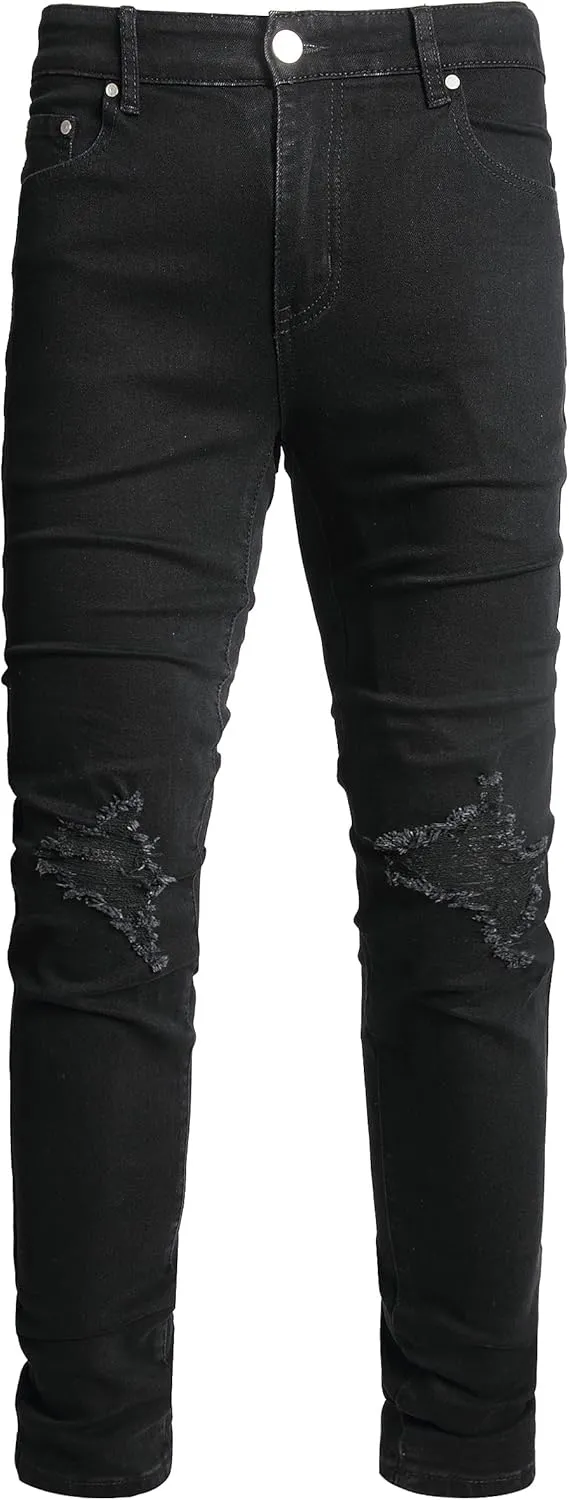 AITITIA Men's Ripped Jeans Taper Skinny Fit Stretch Denim Pants