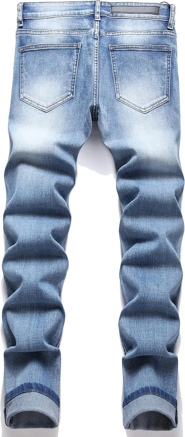 AITITIA Men's Ripped Jeans Taper Skinny Fit Stretch Denim Pants