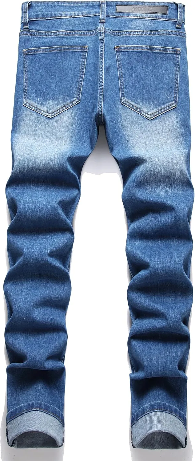 AITITIA Men's Ripped Jeans Taper Skinny Fit Stretch Denim Pants