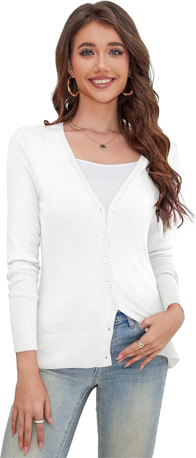 a.Jesdani Women's Button Down V Neck Long Sleeve Soft Cardigan Sweaters