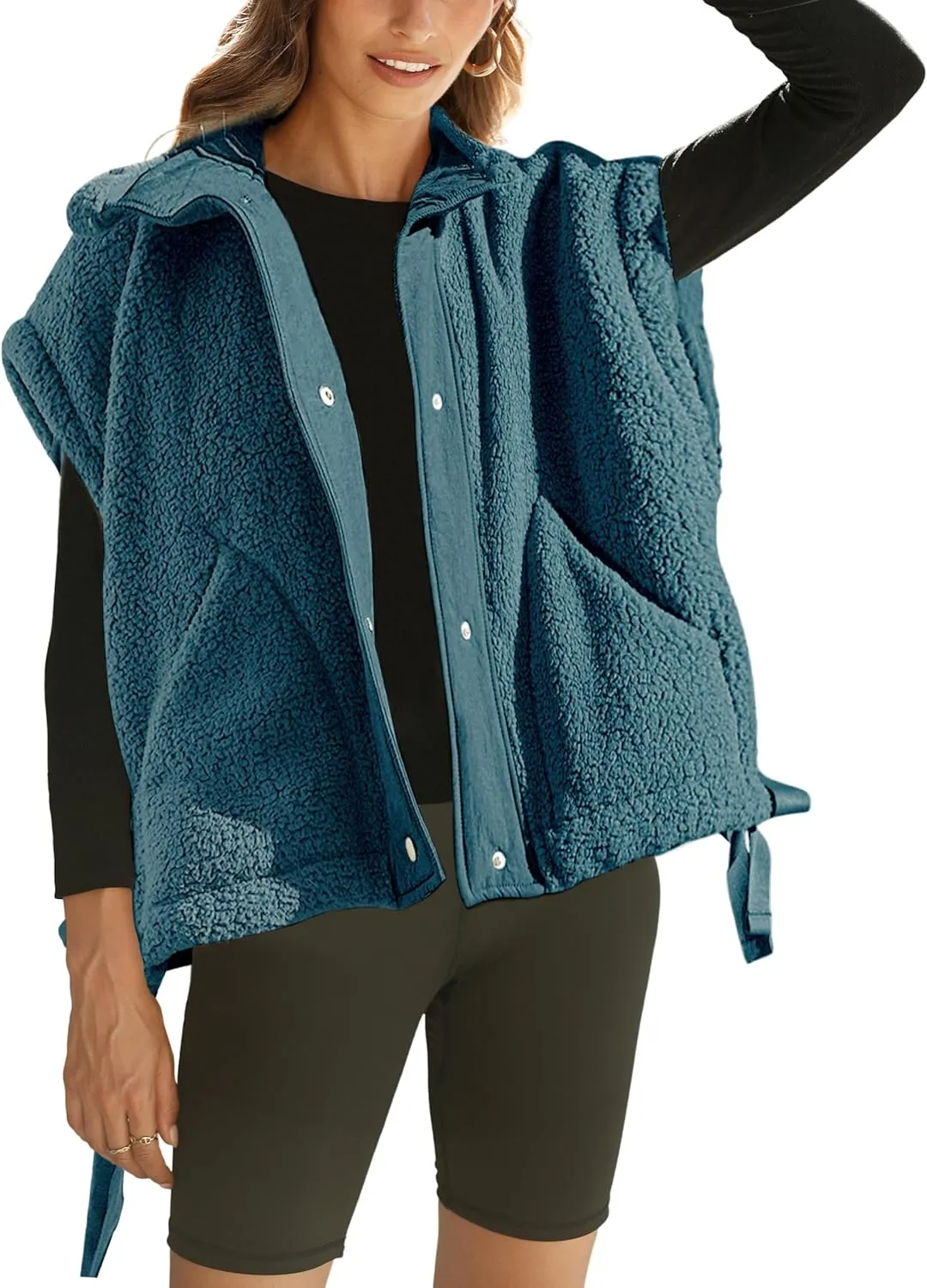 AMEBELLE Women's Oversized Fleece Vest Trendy Sleeveless Sherpa Jacket Winter Warm Fuzzy Outerwear Vest with Pockets