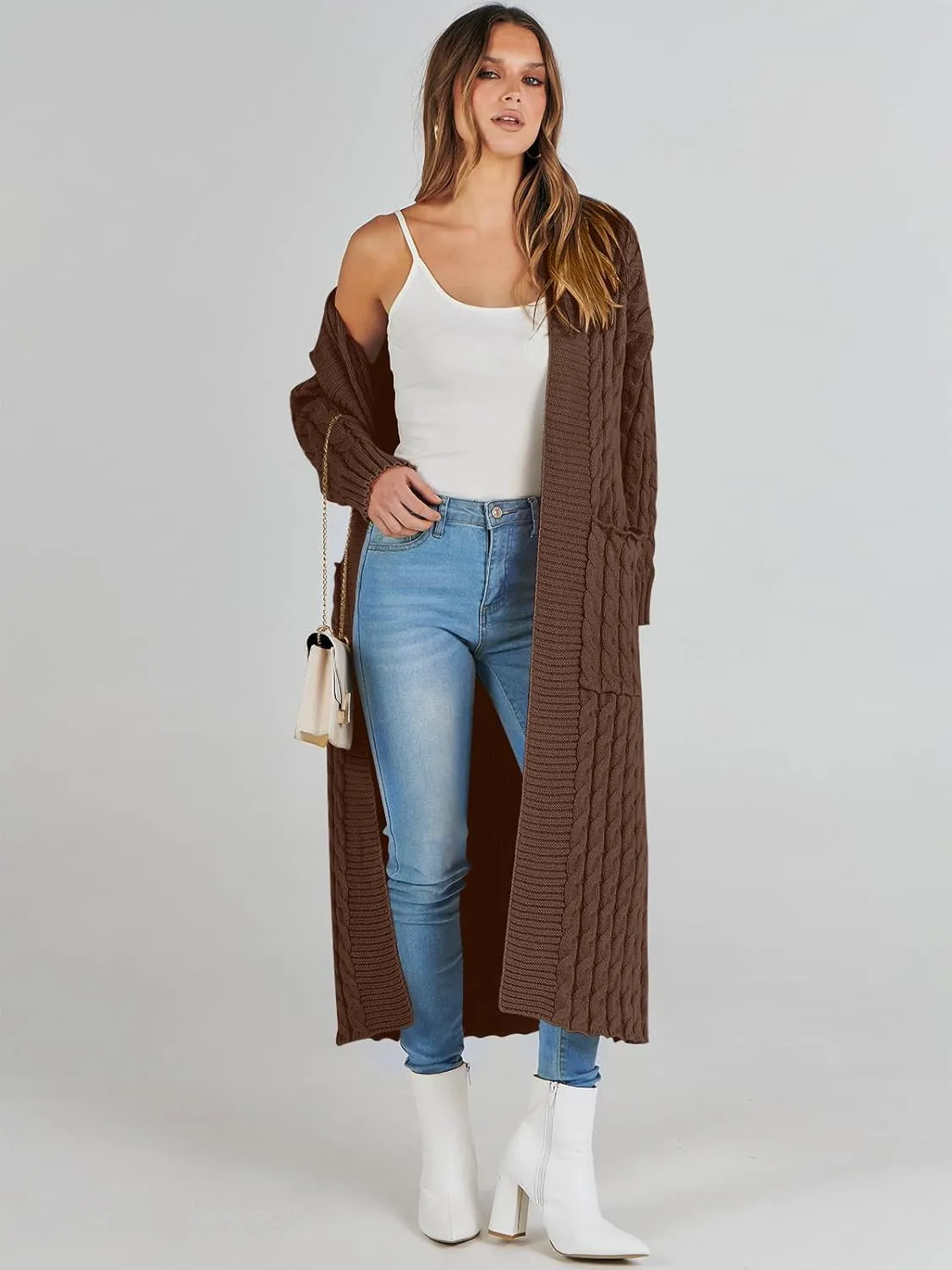 ANRABESS Womens Long Cardigan Sweater 2025 Oversized Coat Long Sleeve Open Front Knit Maxi Outwear Fall Trendy Jacket Clothes