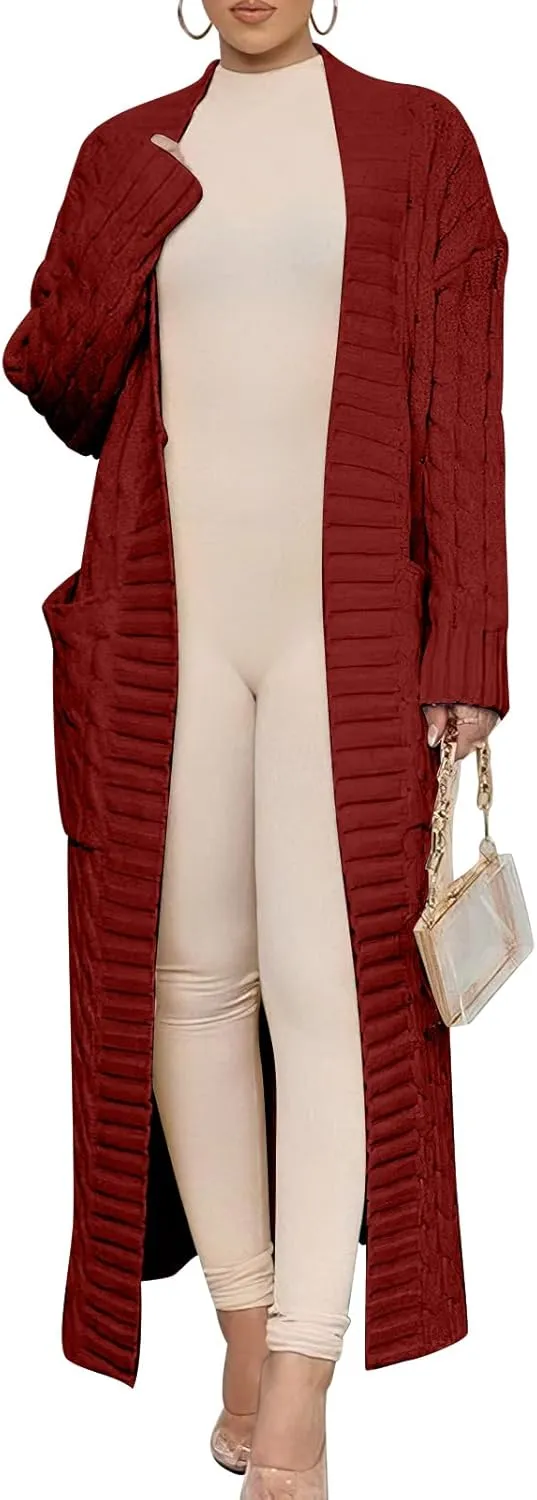 ANRABESS Womens Long Cardigan Sweater 2025 Oversized Coat Long Sleeve Open Front Knit Maxi Outwear Fall Trendy Jacket Clothes
