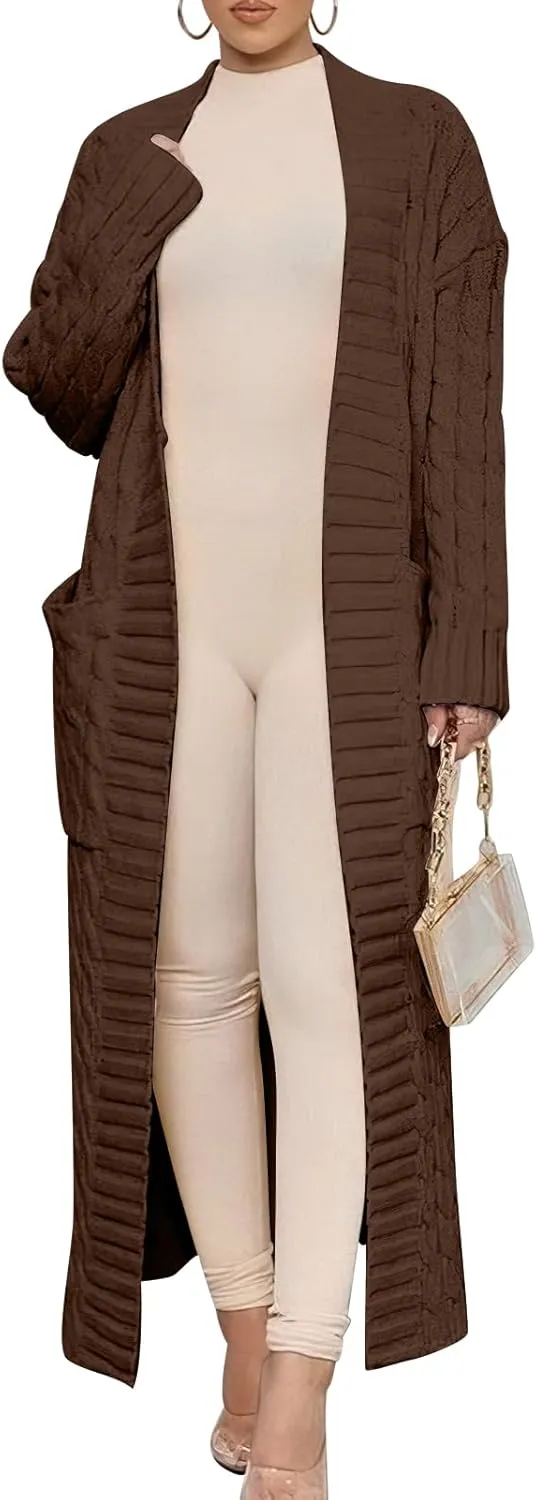 ANRABESS Womens Long Cardigan Sweater 2025 Oversized Coat Long Sleeve Open Front Knit Maxi Outwear Fall Trendy Jacket Clothes