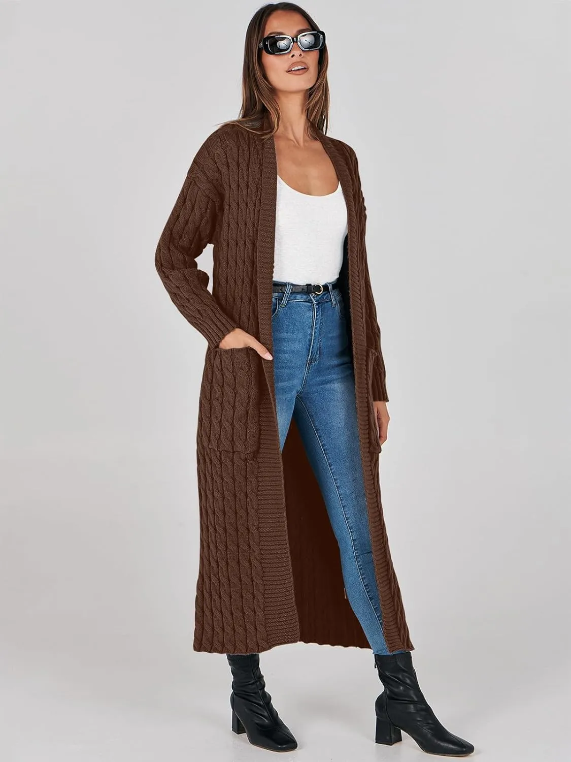 ANRABESS Womens Long Cardigan Sweater 2025 Oversized Coat Long Sleeve Open Front Knit Maxi Outwear Fall Trendy Jacket Clothes