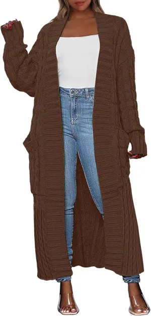 ANRABESS Womens Long Cardigan Sweater 2025 Oversized Coat Long Sleeve Open Front Knit Maxi Outwear Fall Trendy Jacket Clothes