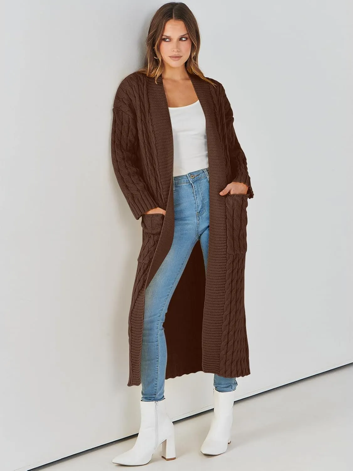 ANRABESS Womens Long Cardigan Sweater 2025 Oversized Coat Long Sleeve Open Front Knit Maxi Outwear Fall Trendy Jacket Clothes