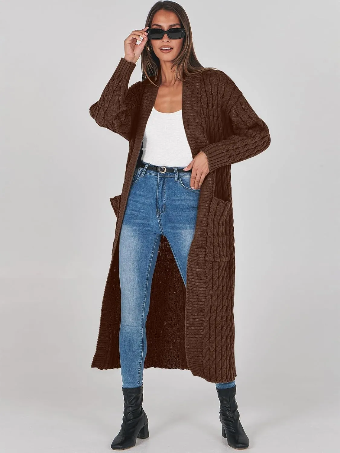 ANRABESS Womens Long Cardigan Sweater 2025 Oversized Coat Long Sleeve Open Front Knit Maxi Outwear Fall Trendy Jacket Clothes