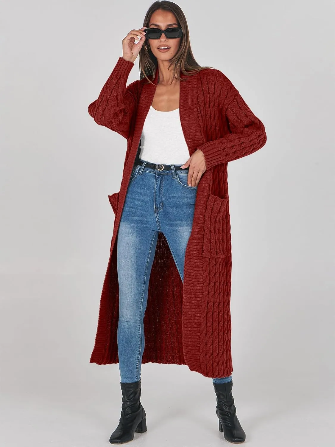 ANRABESS Womens Long Cardigan Sweater 2025 Oversized Coat Long Sleeve Open Front Knit Maxi Outwear Fall Trendy Jacket Clothes