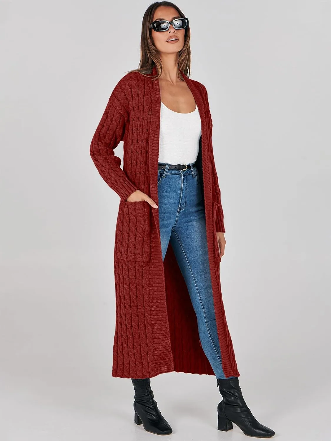 ANRABESS Womens Long Cardigan Sweater 2025 Oversized Coat Long Sleeve Open Front Knit Maxi Outwear Fall Trendy Jacket Clothes