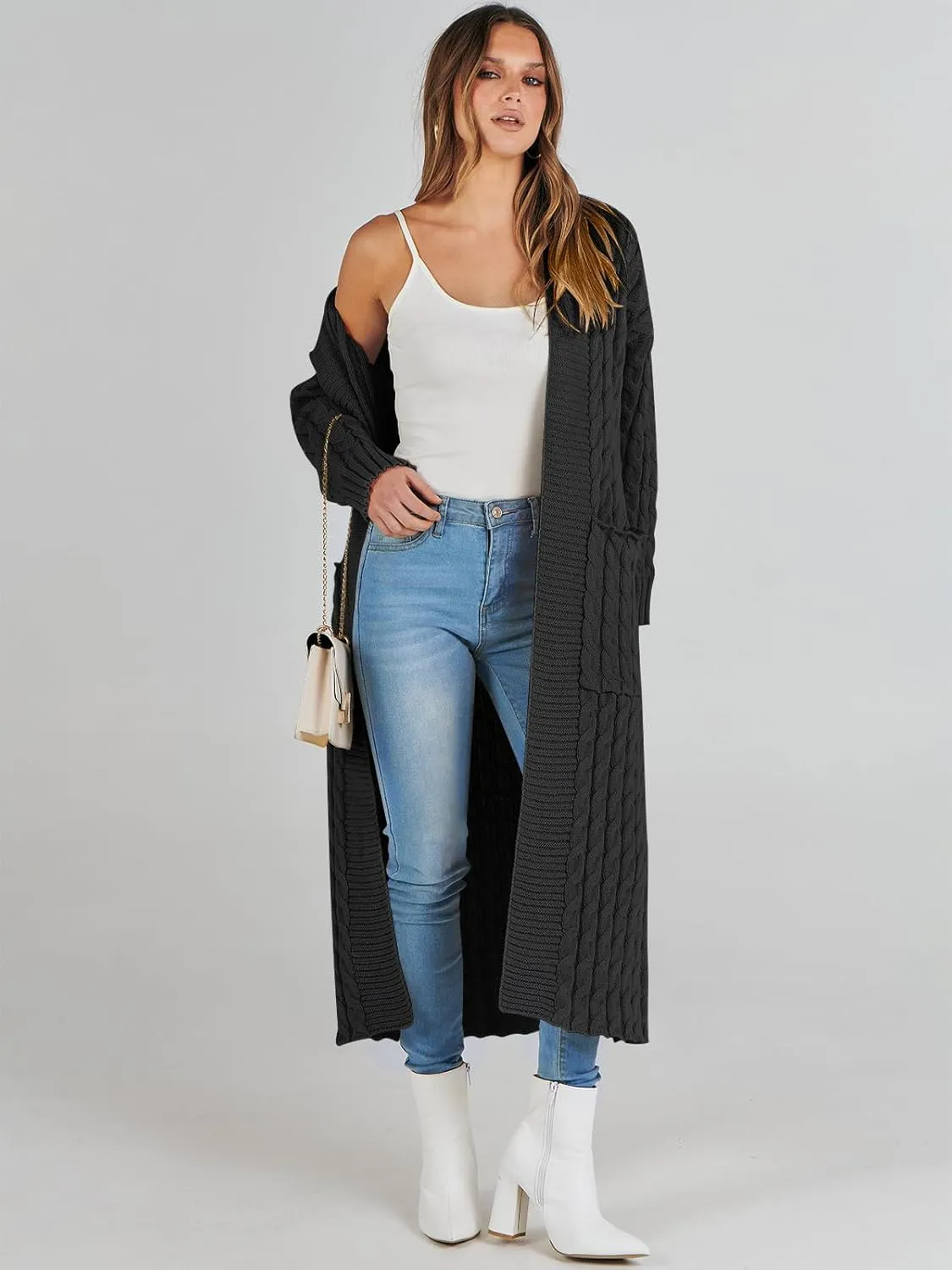 ANRABESS Womens Long Cardigan Sweater 2025 Oversized Coat Long Sleeve Open Front Knit Maxi Outwear Fall Trendy Jacket Clothes