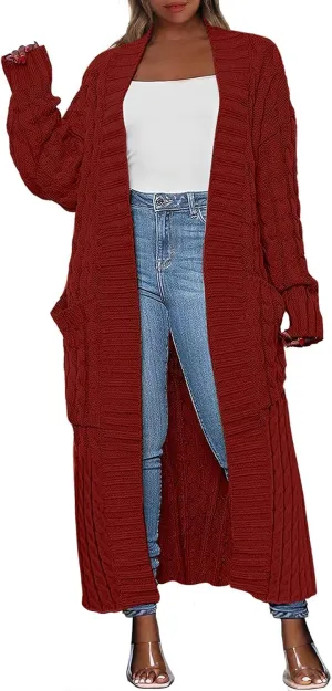 ANRABESS Womens Long Cardigan Sweater 2025 Oversized Coat Long Sleeve Open Front Knit Maxi Outwear Fall Trendy Jacket Clothes