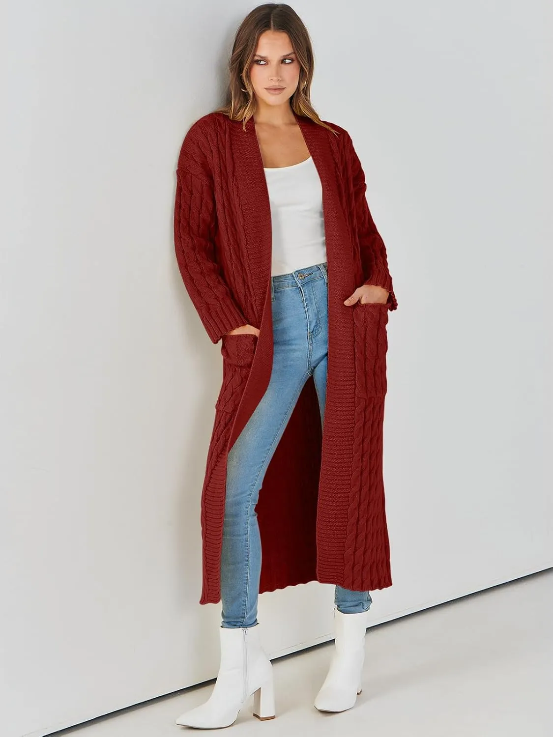 ANRABESS Womens Long Cardigan Sweater 2025 Oversized Coat Long Sleeve Open Front Knit Maxi Outwear Fall Trendy Jacket Clothes
