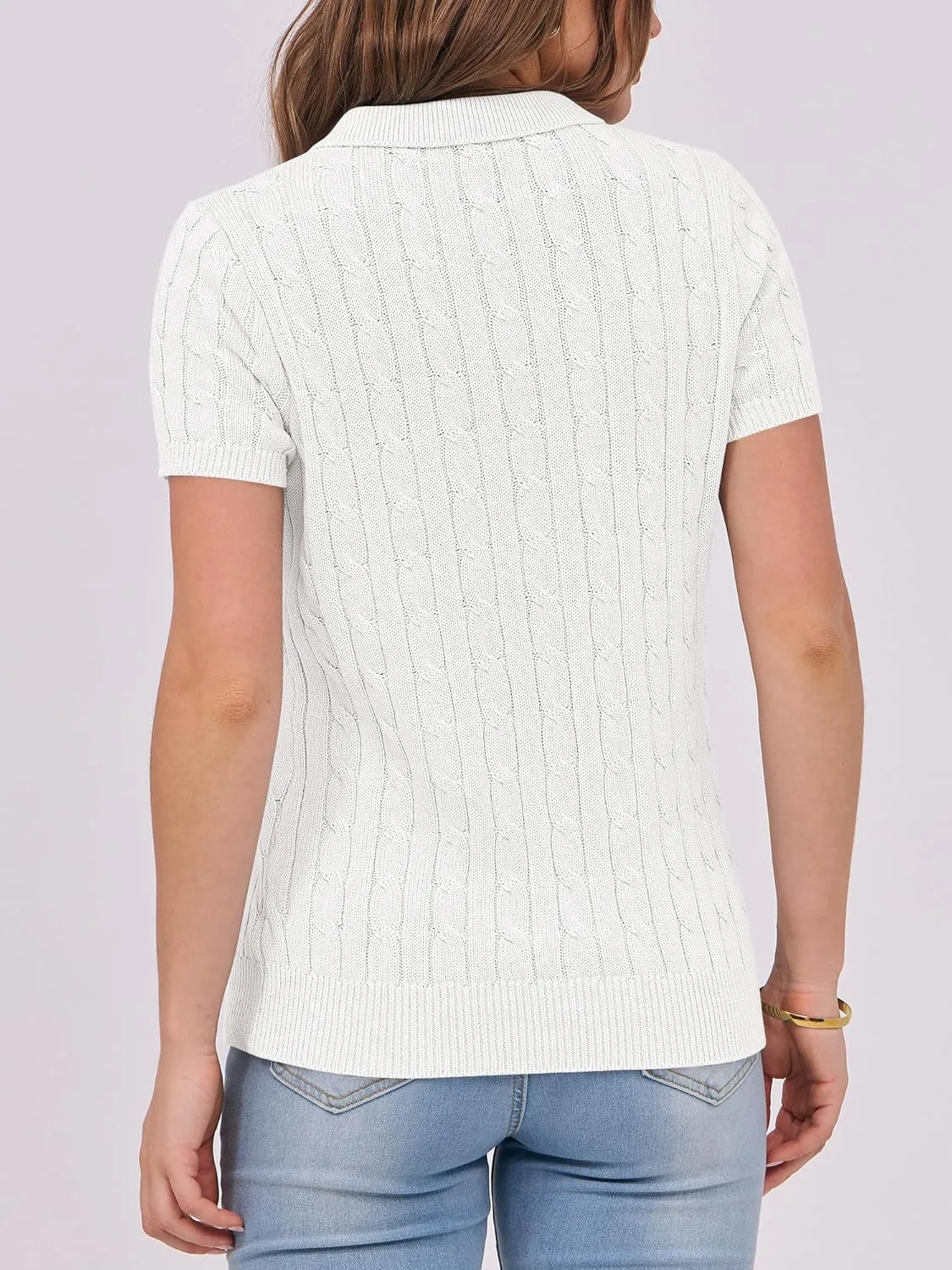 ANRABESS Women's Short Sleeve Sweaters Tops Polo V Neck Button Cable Knit Pullover Business Shirts 2025 Summer Casual Outfits