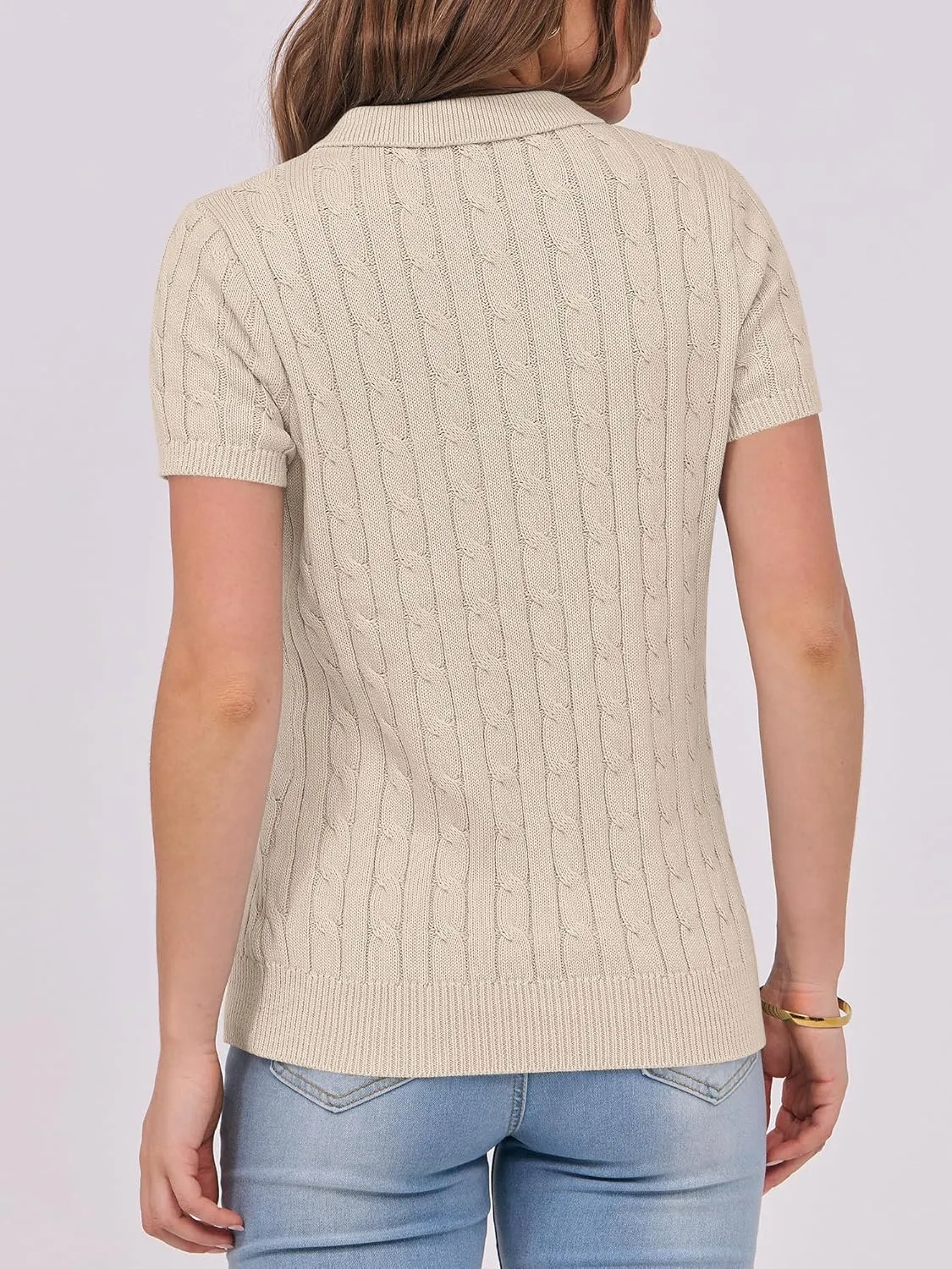ANRABESS Women's Short Sleeve Sweaters Tops Polo V Neck Button Cable Knit Pullover Business Shirts 2025 Summer Casual Outfits