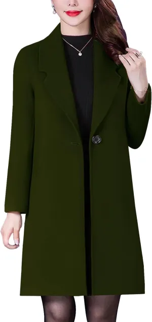 Aprsfn Women's Winter Wool Coats Long Sleeve One Buttoned Pea Coats Notched Lapel Jackets Mid-Length Windproof Overcoat