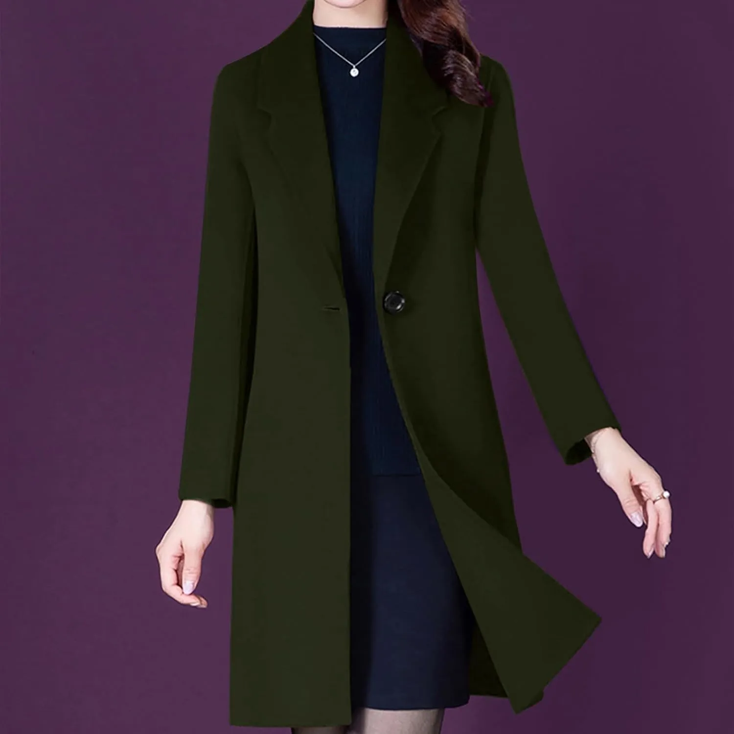 Aprsfn Women's Winter Wool Coats Long Sleeve One Buttoned Pea Coats Notched Lapel Jackets Mid-Length Windproof Overcoat