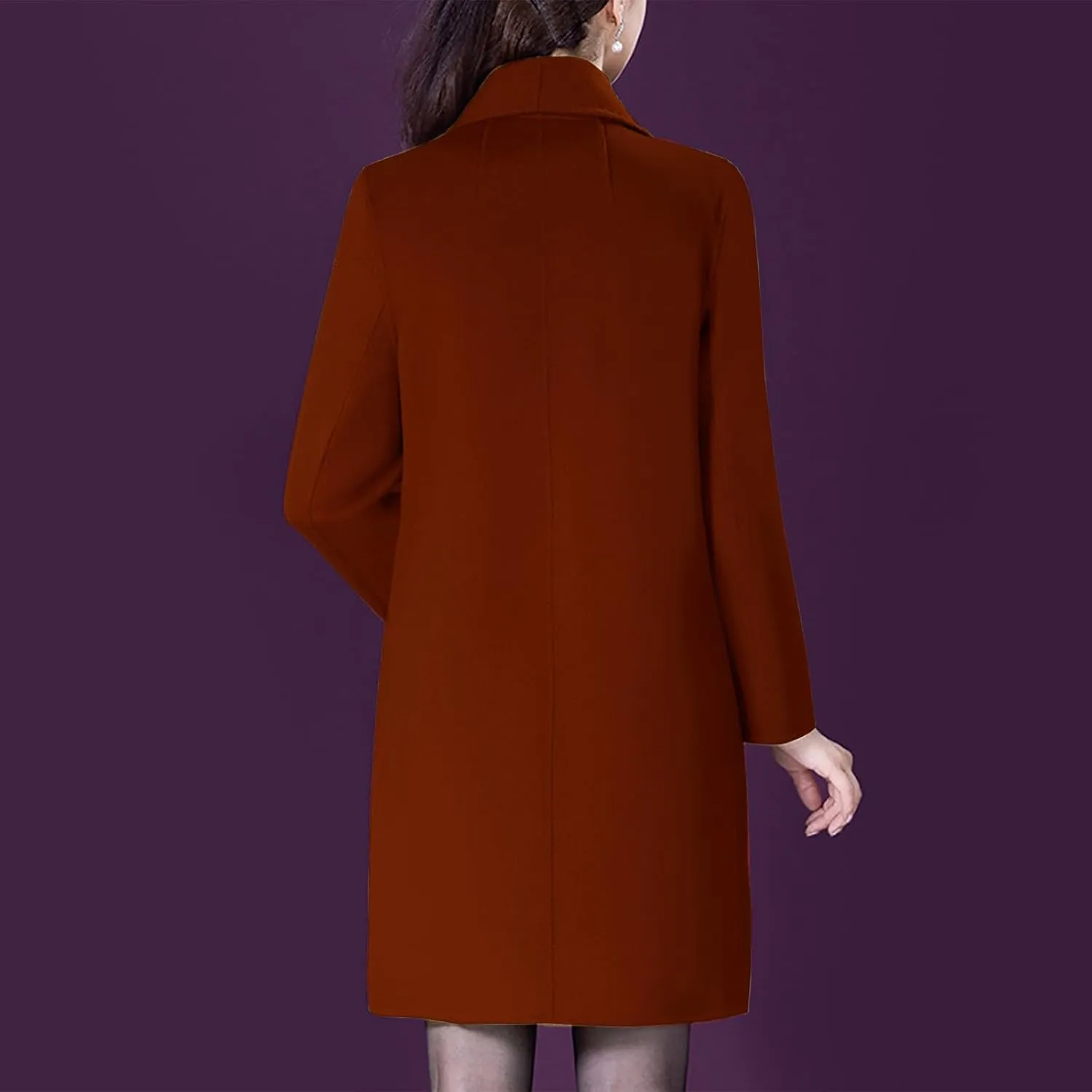 Aprsfn Women's Winter Wool Coats Long Sleeve One Buttoned Pea Coats Notched Lapel Jackets Mid-Length Windproof Overcoat