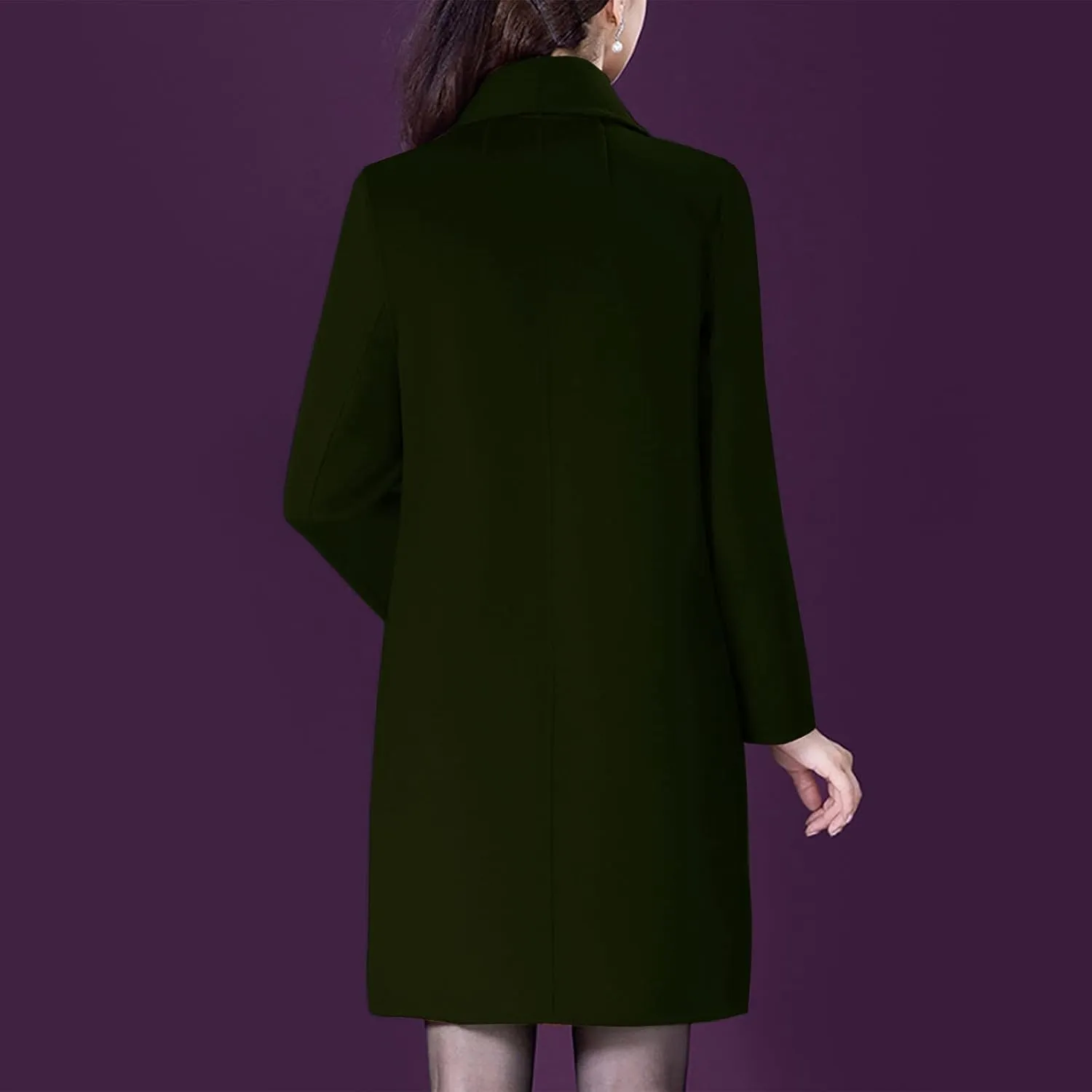 Aprsfn Women's Winter Wool Coats Long Sleeve One Buttoned Pea Coats Notched Lapel Jackets Mid-Length Windproof Overcoat