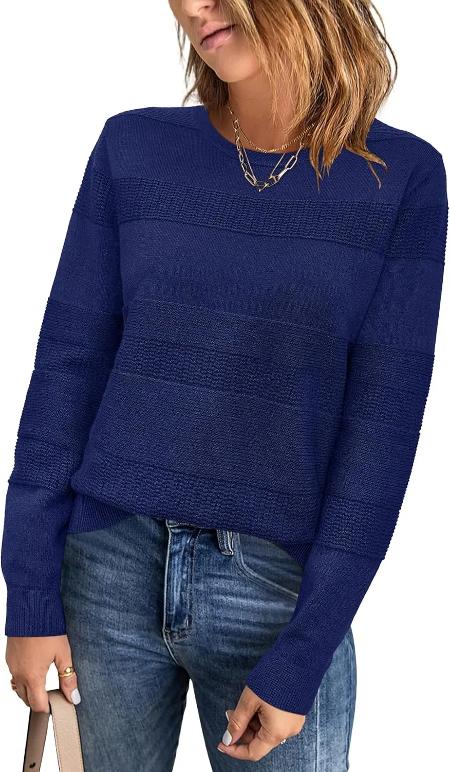 Arach&Cloz Womens Fall Sweaters 2024 Crochet Crew Neck Long Sleeve Knit Tops Pullover Fashion Clothes Outfits