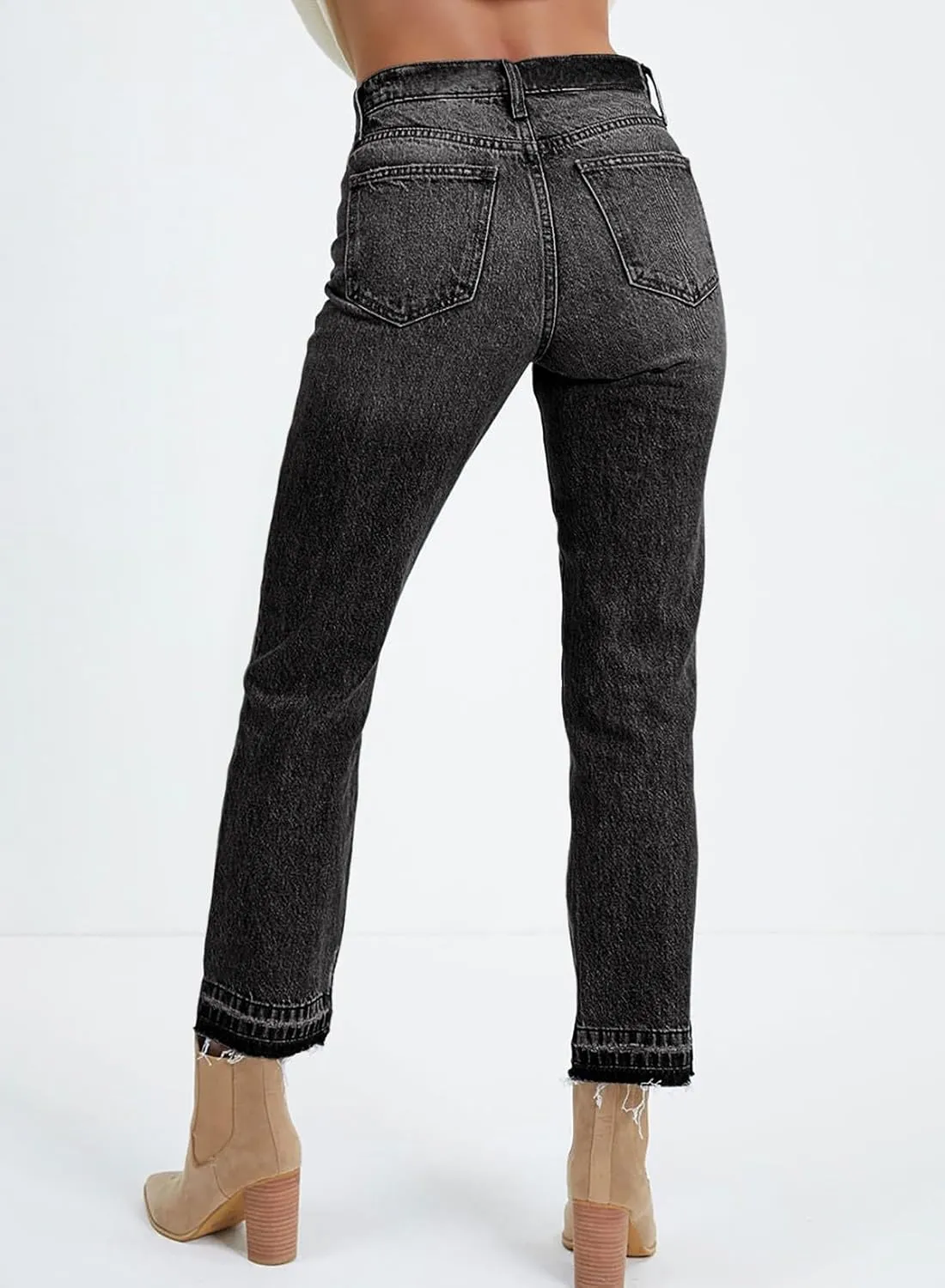 Astylish Womens High Waisted Straight Leg Ankle Jeans Casual Stretch Denim Pants