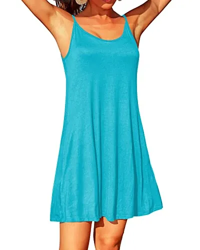 At Home Swimming Pool Island Holiday Spaghetti Swim Dresses-Wathet Blue