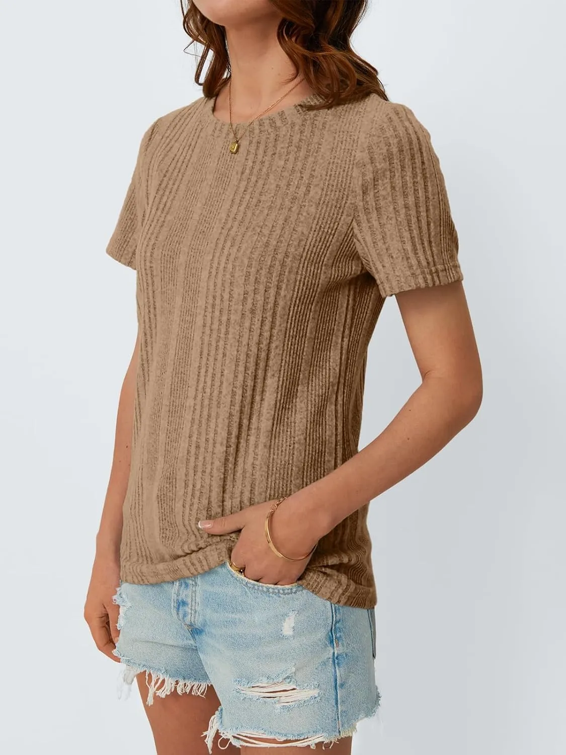 AUTOMET Short Sleeve Shirts for Women Summer Dressy Tops 2025 Trendy Crewneck Textured Top Casual T-Shirts Work Outfits