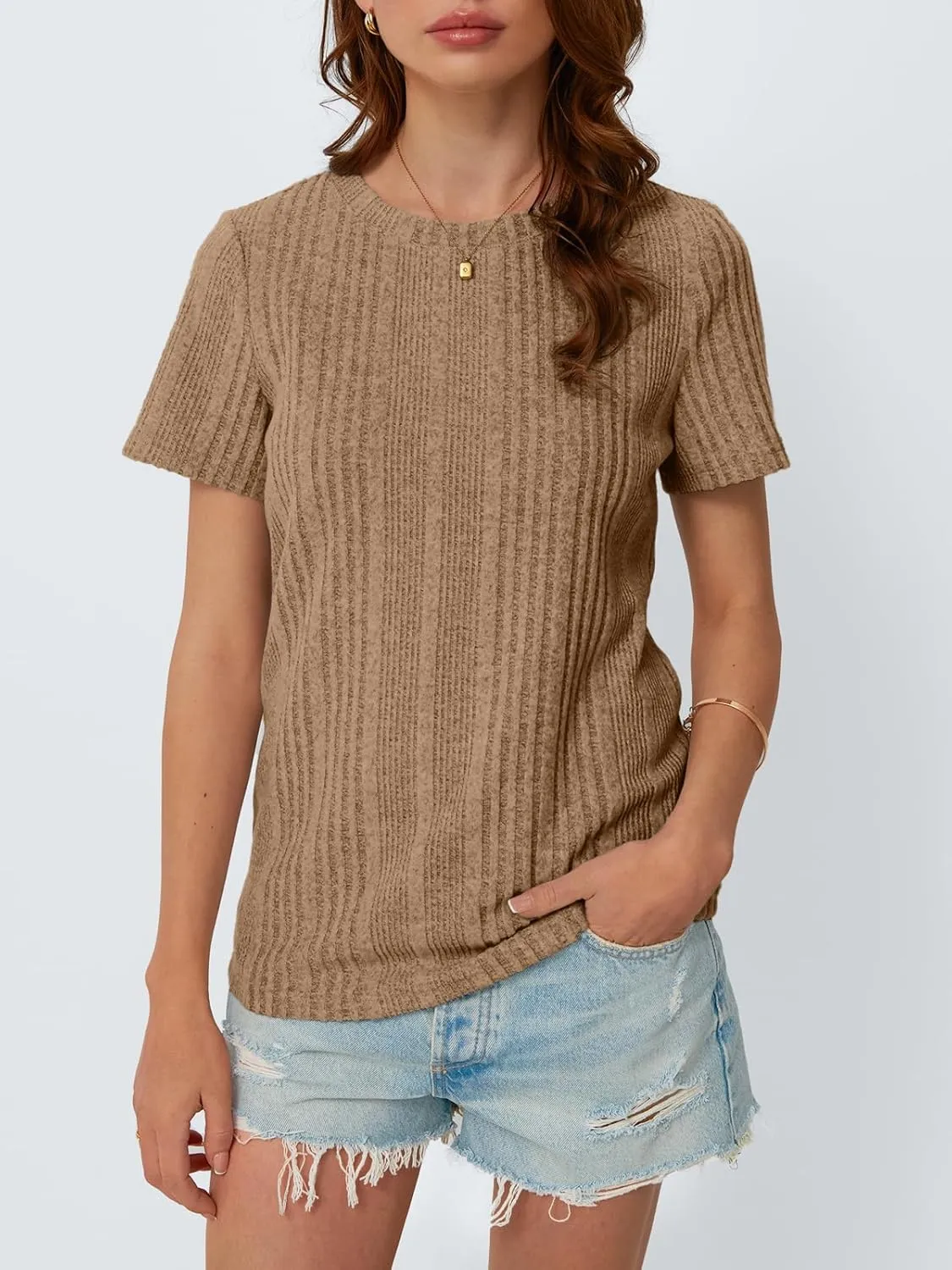 AUTOMET Short Sleeve Shirts for Women Summer Dressy Tops 2025 Trendy Crewneck Textured Top Casual T-Shirts Work Outfits