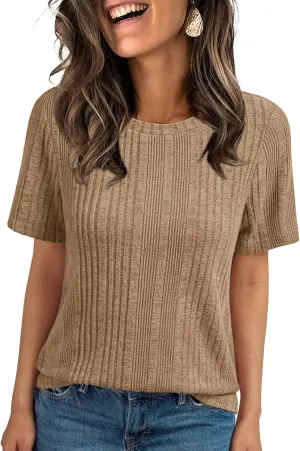 AUTOMET Short Sleeve Shirts for Women Summer Dressy Tops 2025 Trendy Crewneck Textured Top Casual T-Shirts Work Outfits