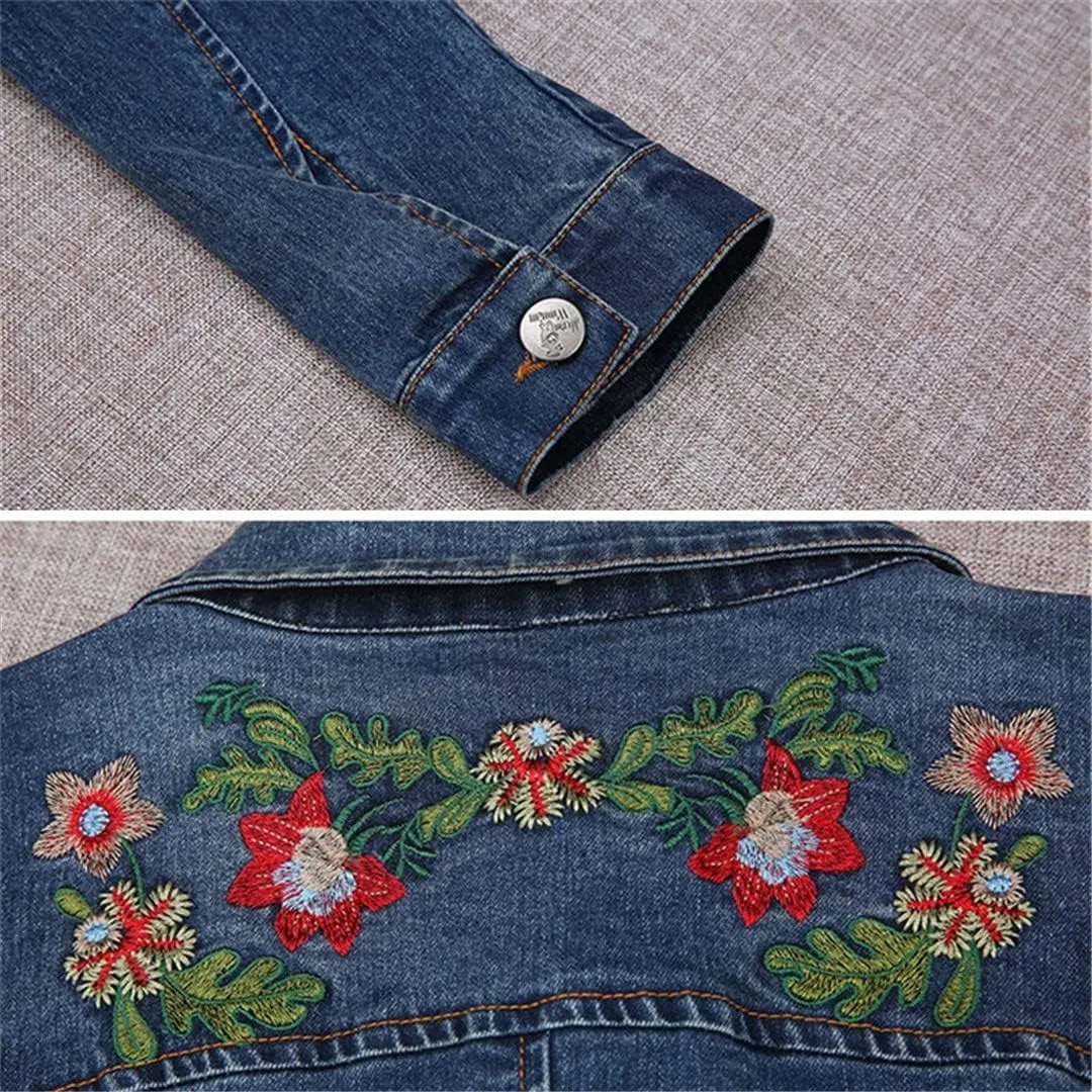 Autumn Women Embroidery Denim Jacket Loose Casual Jeans Jacket Coat Outwear